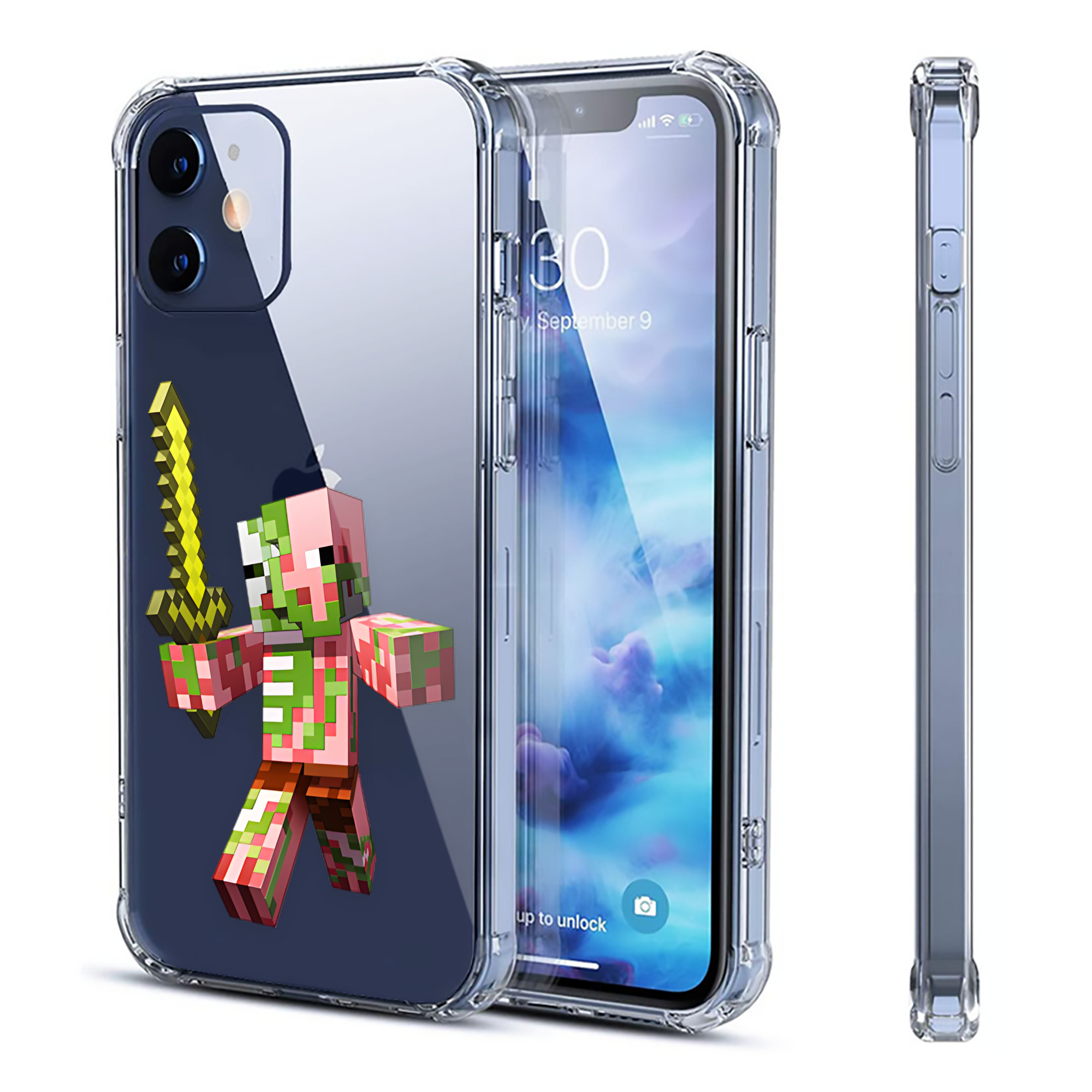 （画像用） マインクラフト ブロックの世界 Minecraft MC Block world 【iPhone 12シリーズ対応】透明スマホケース（クリアソフトケース）
